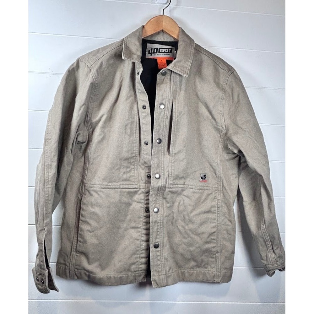 40 Grit by Duluth Trading Mens Canvas Work Jacket Tan Khaki S Snap Front Utility